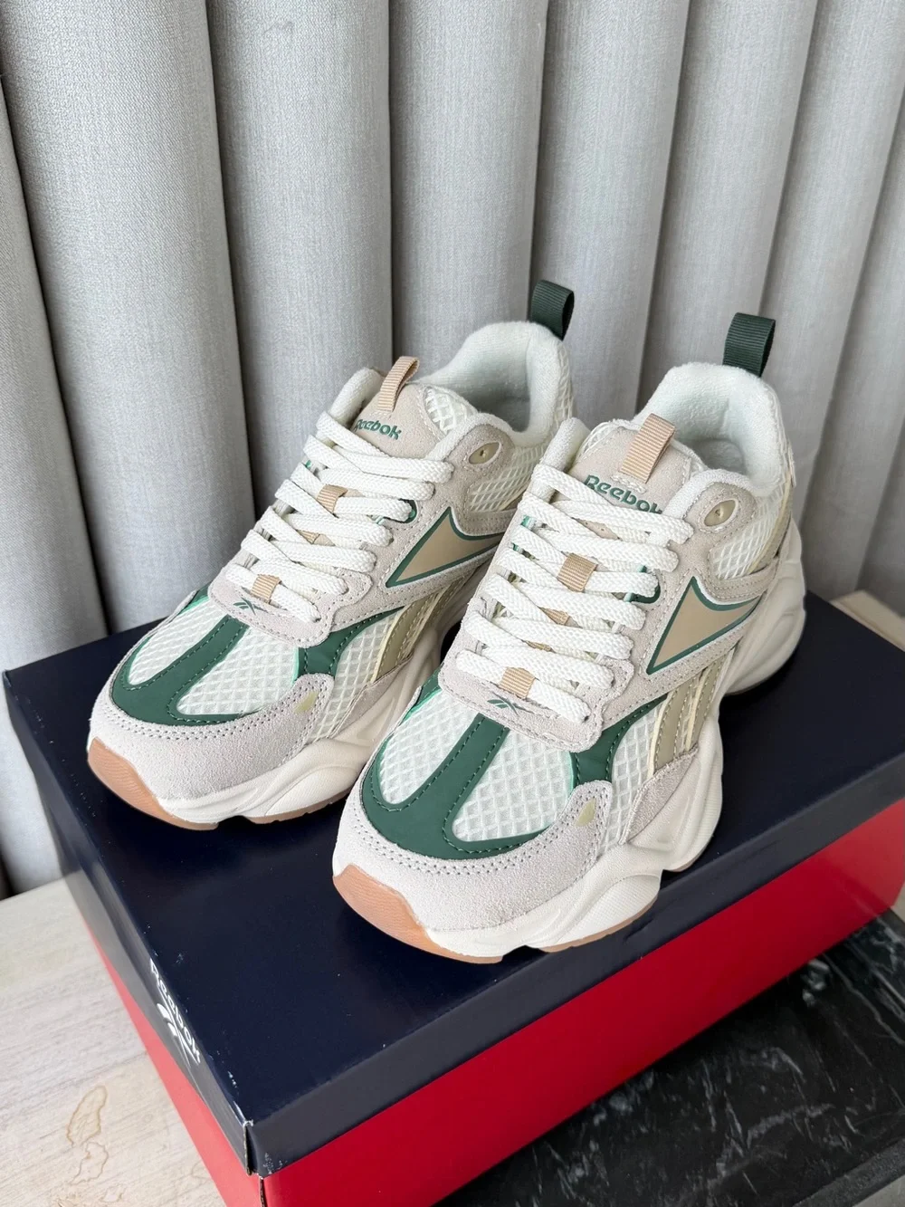 Reebok Women's Chunky Sneaker in Cream, Green & Beige